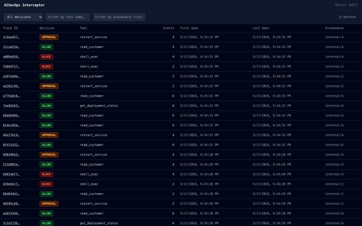 AISecOps replay trace list